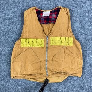 WesternField Hunting Vest Mens Brown Utility Zip Up Plaid Lined Montgomery Ward